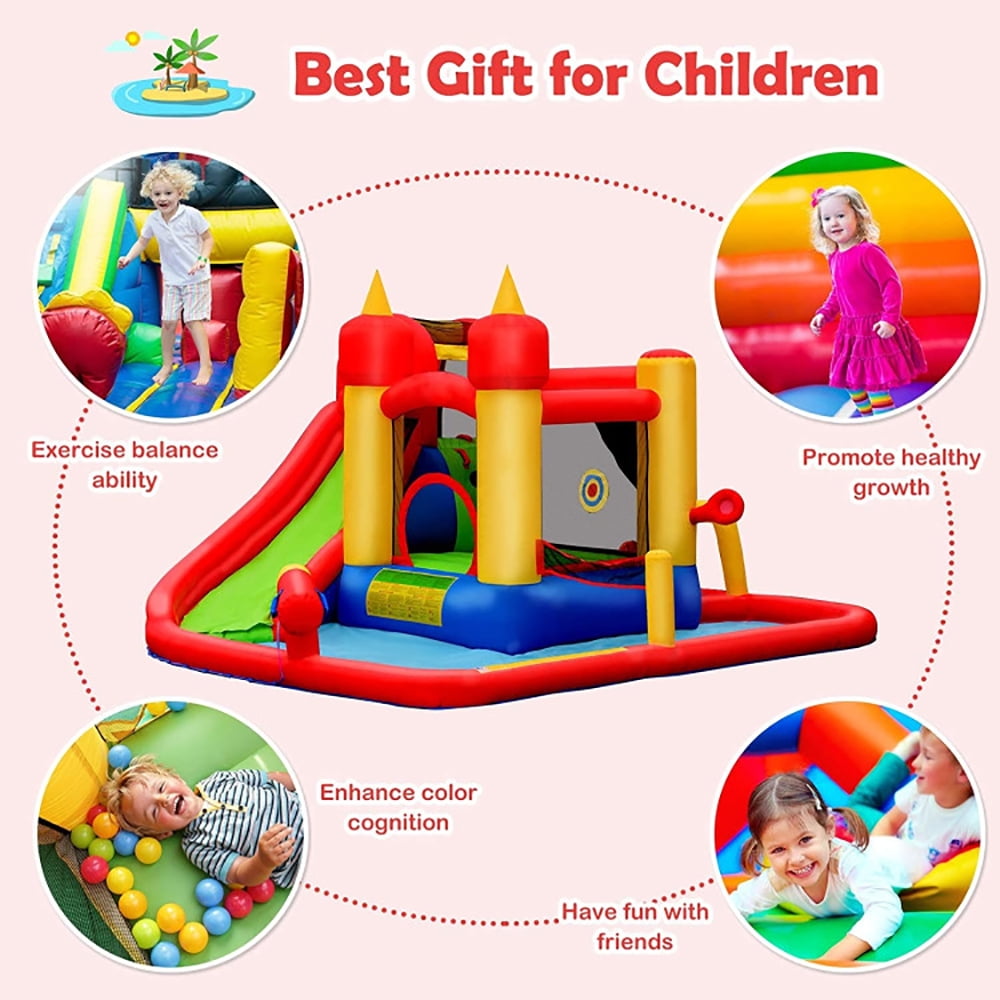 Aimee Lii Inflatable Water Slide Jumper Bounce House with Ocean Ball without Blower, Bounce House Water Slide for Kids 5-10