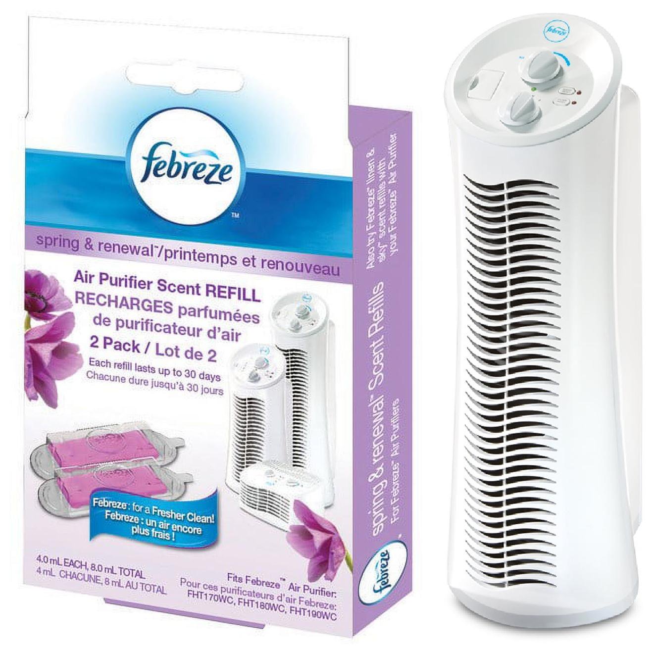 Febreze Tower Air Purifier with Spring & Renewal Scent Cartridge Bundle