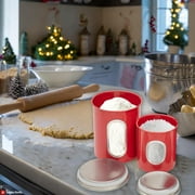 Home Basics 3 Piece Stainless Steel Top Canisters with Windows, Red