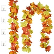 2 Pack Artificial Maple Leaf Fall Garland , Fake Faux Autumn Foliage Garland Thanksgiving Decor for Party Table Fireplace Christmas Home Wedding Decorations