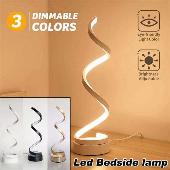 Modern Spiral LED Table Lamp for Bedrooms Living Rooms, Dimmable Desk Lamps, 3000K Warm White Light Nightstand Lamps, Silver Metallic Bedside Touch Lamp, Contemporary Curved Art Decoration Lamp