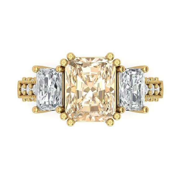 Three-Stone Engagement Ring for Women - 4.27ct Natural Morganite in 14K Yellow Gold Promise Ring