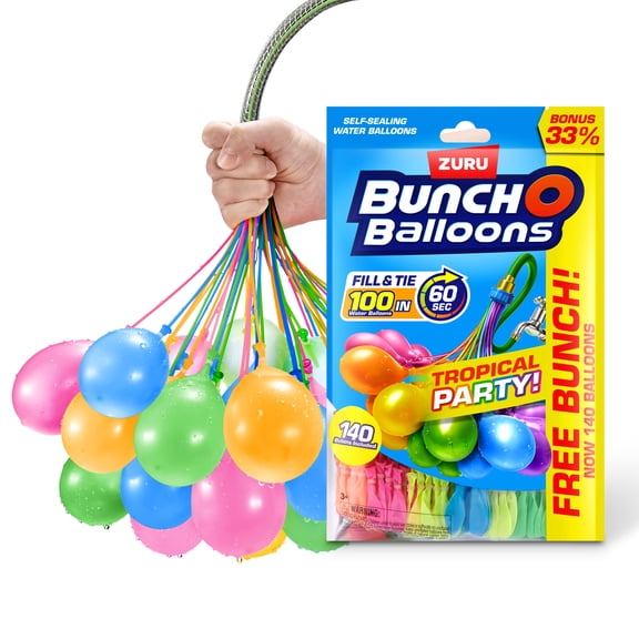 Bunch O Balloons Tropical Party 140 Rapid-Filling Self-Sealing Water Balloons (3 1 pack) for Kids, Teens & Adults Ages 3 by ZURU
