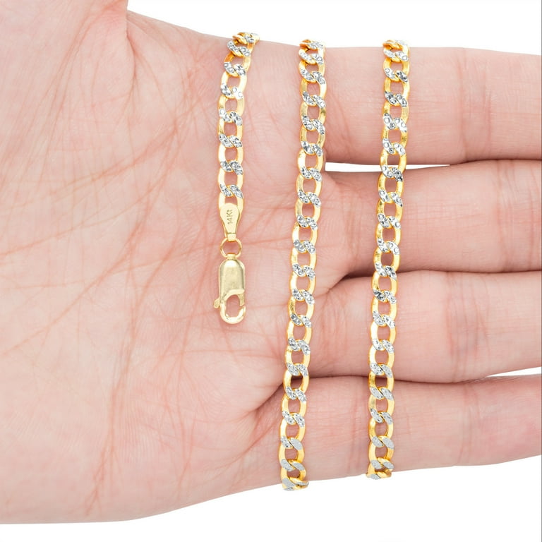 Nuragold 14k Real Yellow Gold Cuban Curb Link 4.5mm Diamond Cut Pave Chain Bracelet (7"-9") Two Tone Italian Jewelry for Men & Women