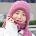 thumbnail image 5 of Knitted Hat 2 in 1 Multifunctional Thickened Stretchy Soft Ears Solid Color Windproof Winter Women Beanie Cap Scarf for Outdoor, 5 of 8