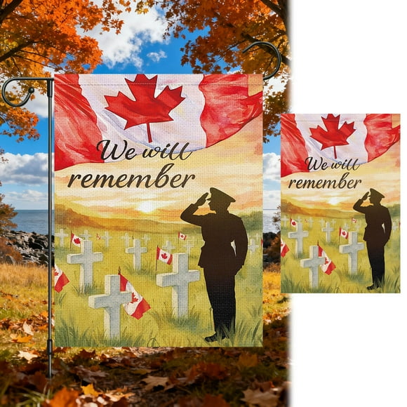 Oliegs Couverture Se Souviendra Jardin 12x18 Pouces Double Petite Patriotique Salutation au Cimetière Commémoratif Canadien Bannière Extérieure Cour Extérieur (Drapeau sur Ly)