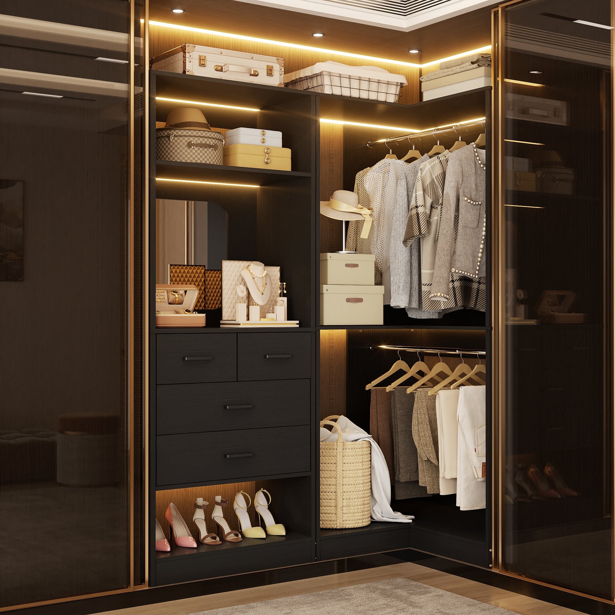 Freestanding 56.5 Inch Closet Organizer System with 4 Drawers