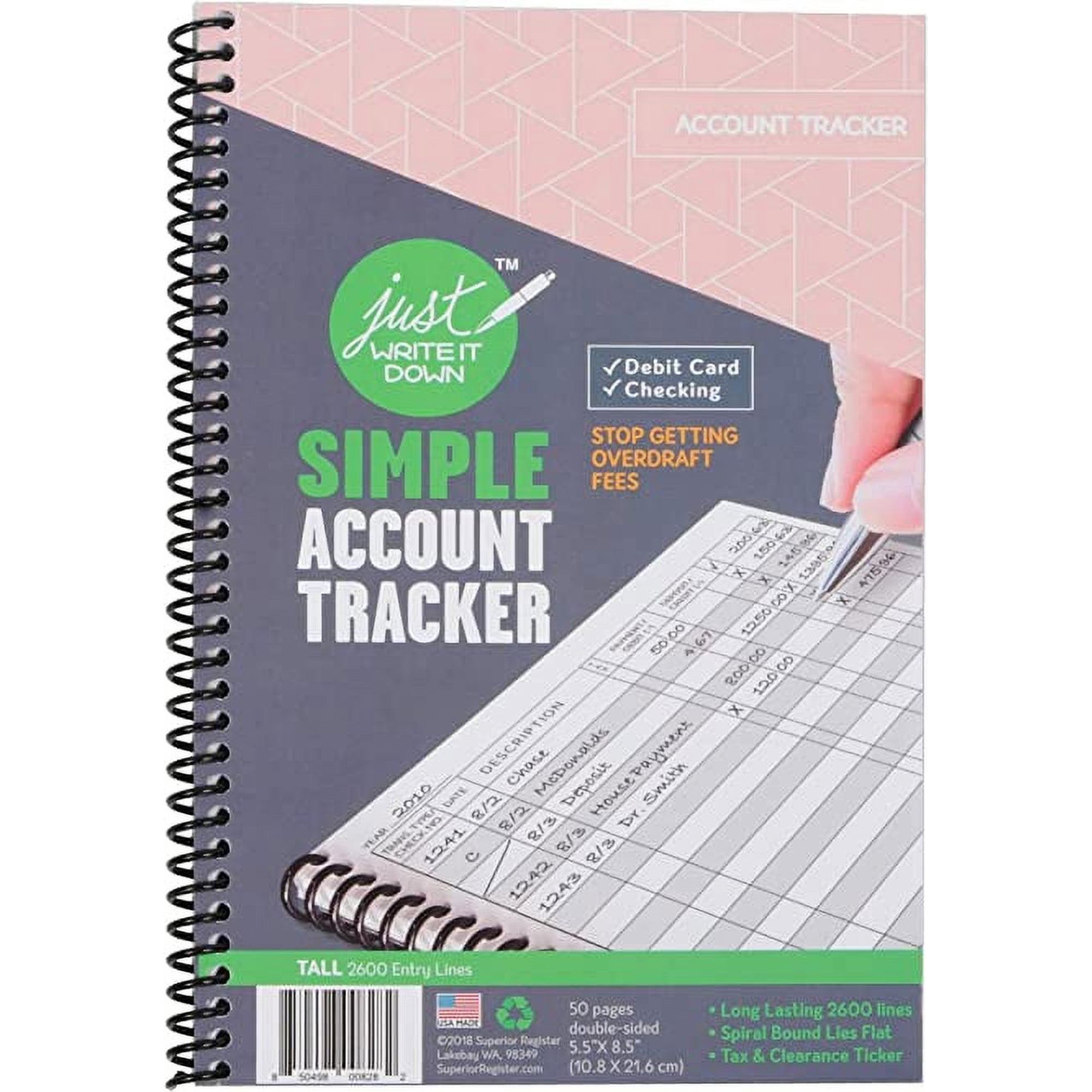 Superior Register Simple Account Tracker, 5.5 x 8.5, Money Ledger, 1 each