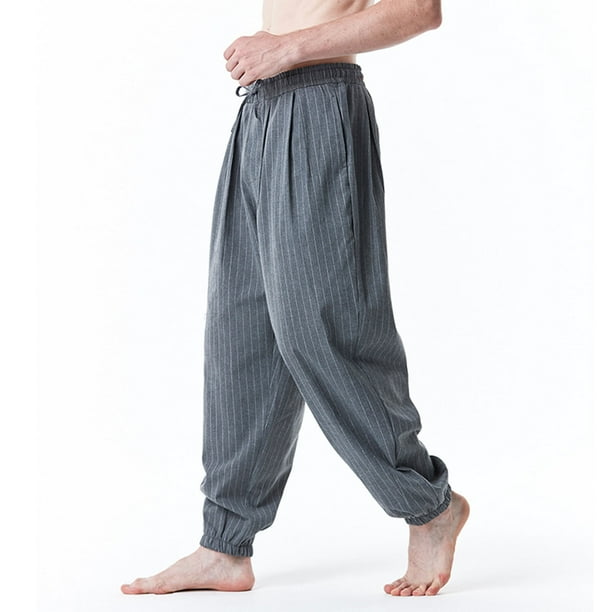 qolati Mens Casual Sweatpants Classic Stripe Print Loose Workout Joggers Fashion Elasticated Waistband Hip Hop Yoga Pants