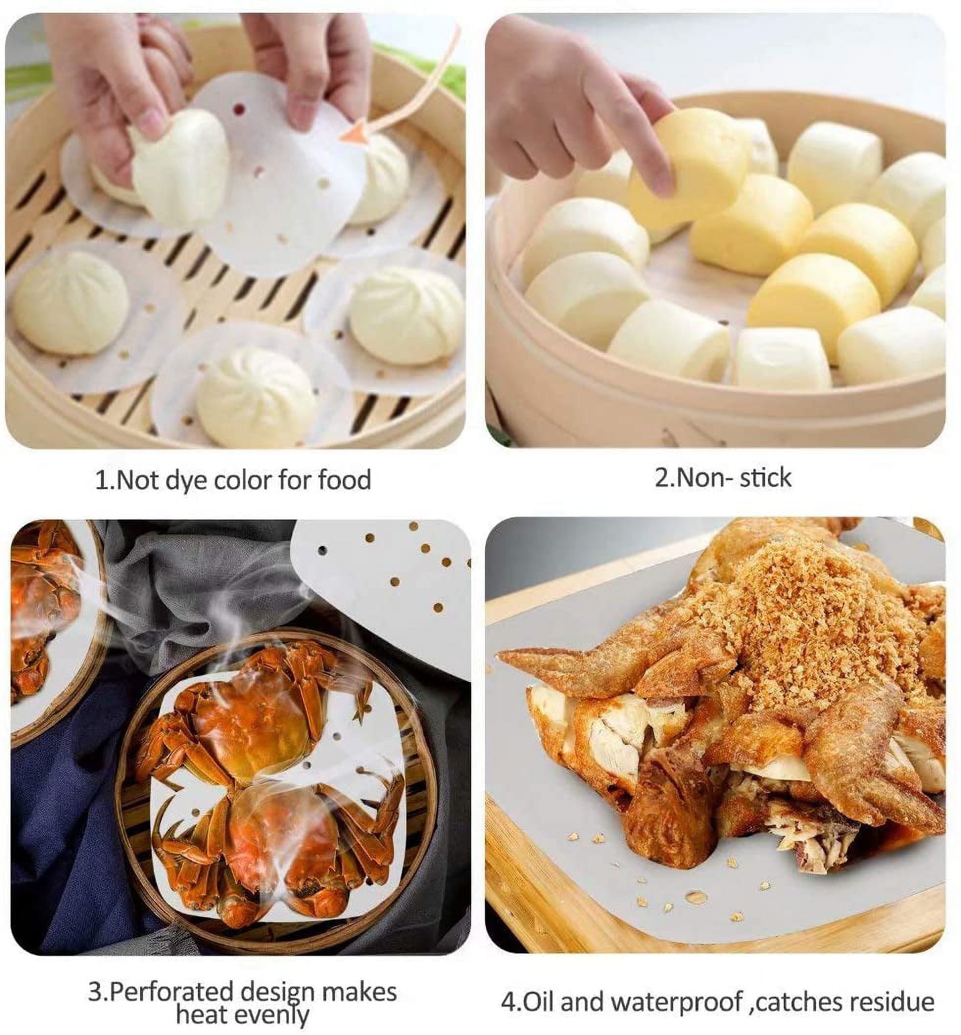 100pcs Air Fryer Liners, Besego 7inch Bamboo Steamer Liners, Premium Perforated Parchment Steaming Papers, Non-Stick Steamer Mat, Perfect for 3.4~3.7