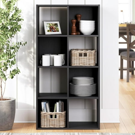 Langdrew 8 Cube Storage Organizer, Matte Black Finish, Wood & Decorative Laminate, 23.74" W x 11." D x 47.05" H