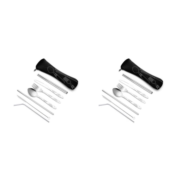 Juego de cubiertos Injueey Vajilla portátil acero inoxidable Negro 2Conjunto