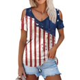 LTTVQM 4th of July Trendy Tops for Women 2024 Cold Shoulder Short