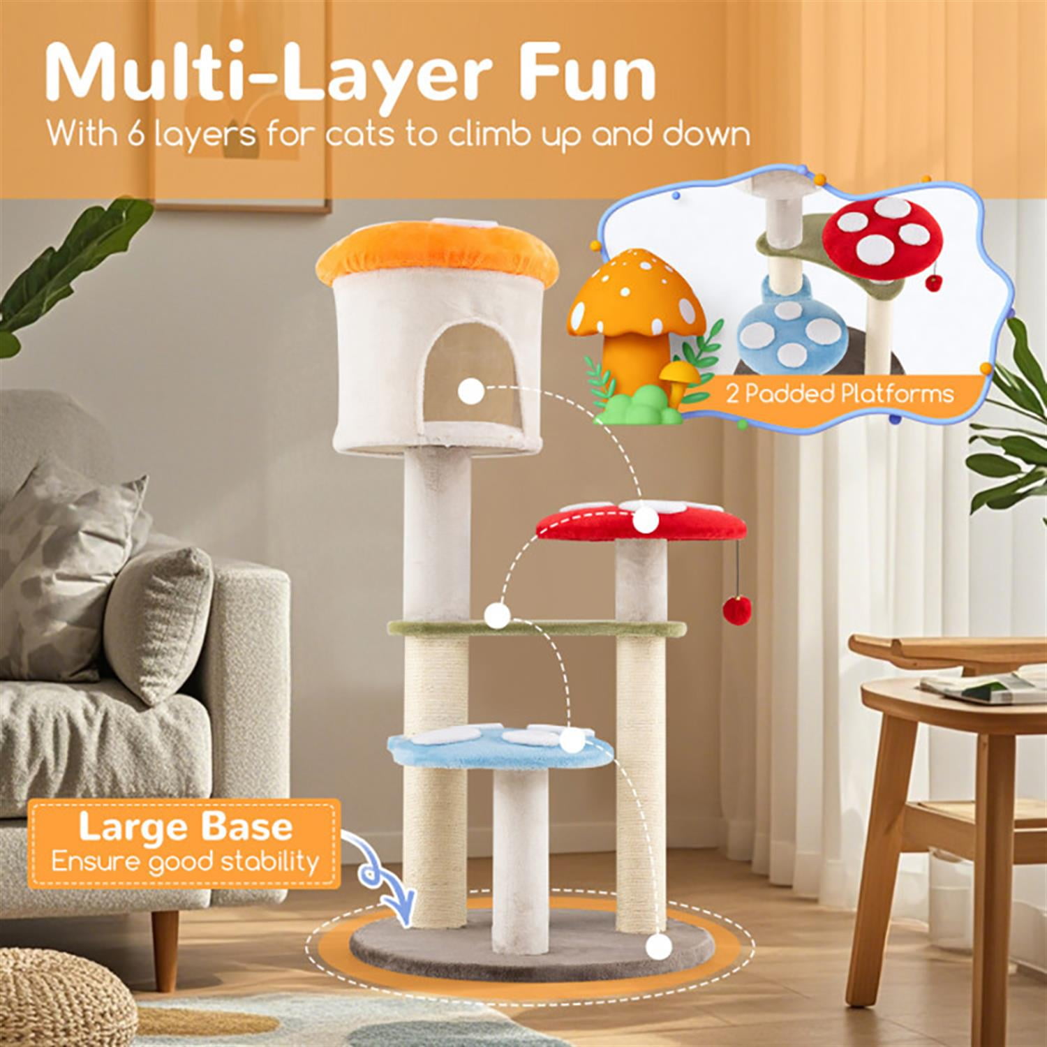 Kadyn 48" Cat Tree Tower with Cute Condo for Indoor Cats, Cat Tree House with Scratching Posts and Dangling Ball, Multicolor
