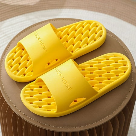 

SUODUI Women s Slippers Womens Couple Shoes Solid Color Non Slip Hollow Water Leakage Slippers Summer Home Bathroom Platform Slippers Yellow 8