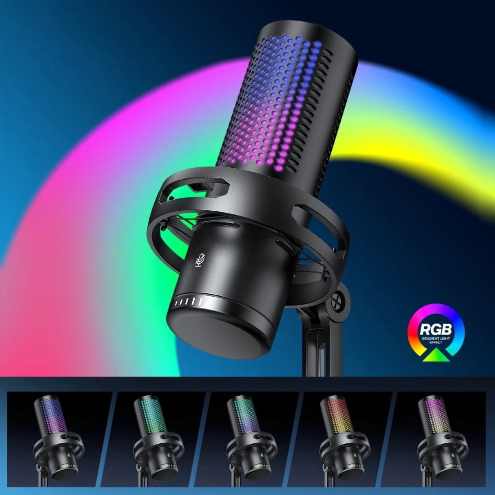 Desktop USB Mic With Color Lights and Quiet Button Condenser Microphone Adjust Sound For Record For Multiple Devices