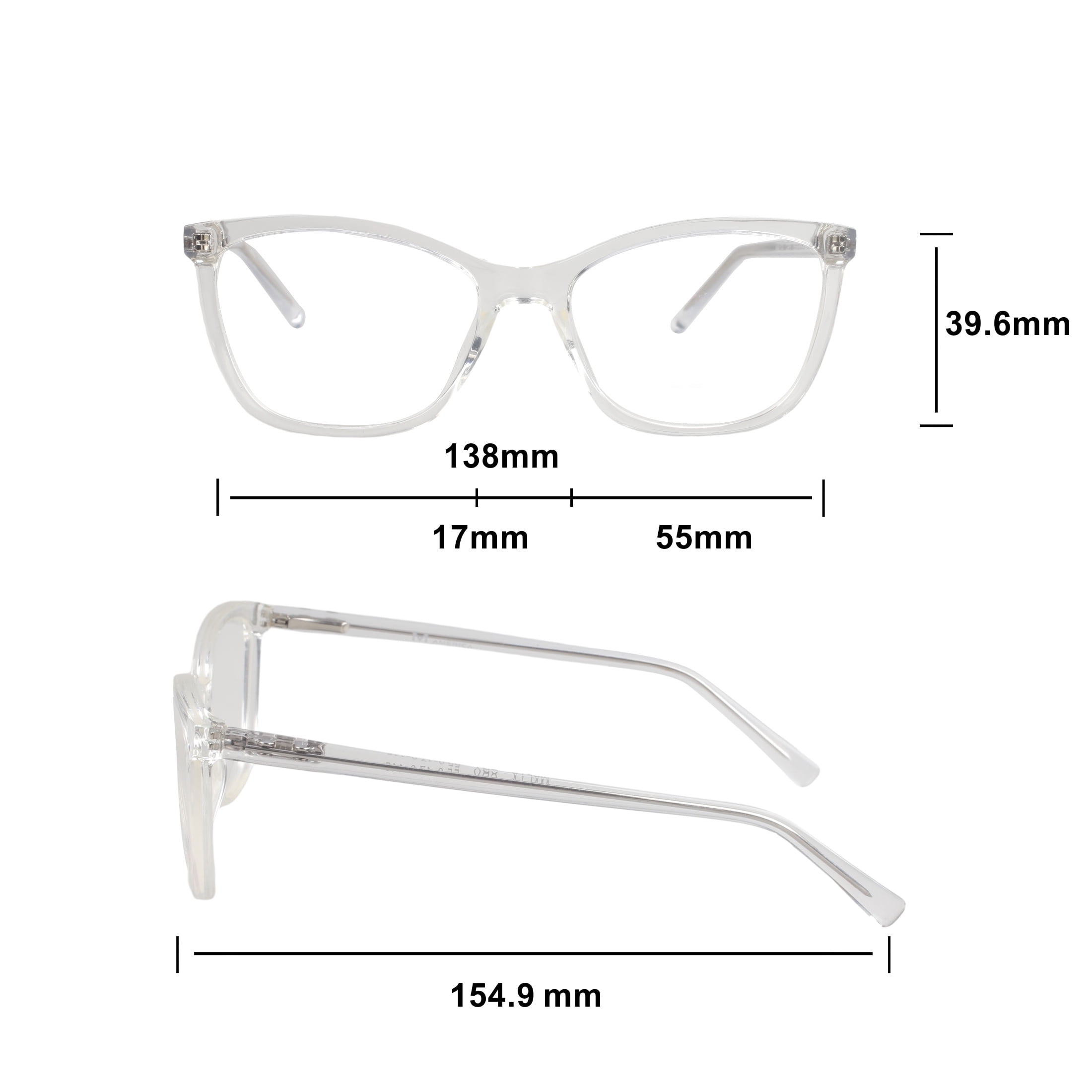 Women's M America Malta Rx'able Eyeglasses, Square, Plastic, Crystal Clear, 1 Pair