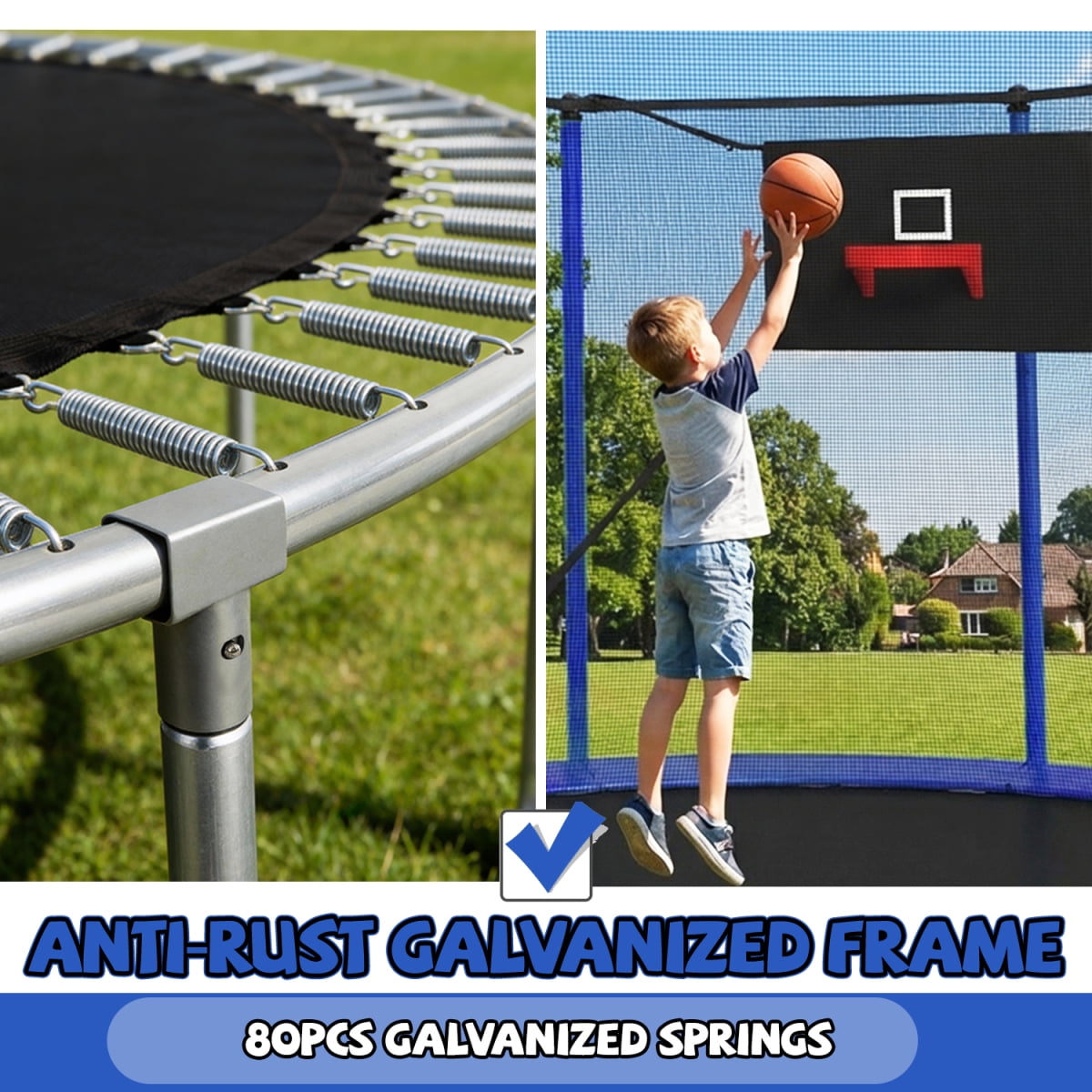 14FT Recreational Trampoline – Sports Fitness Trampoline with Enclosure Net for Indoor Outdoor, Blue