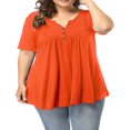 thumbnail image 1 of CHOK Chemise Henley Grande Taille pour Femmes Été Décontractée Manches Courtes Col en V Boutonnée Tunique Plissée, 1 of 8