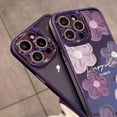 thumbnail image 2 of Designed for iPhone Case,Cute Flower Floral Pattern Matter Frame Glitter Camera Lens Protection Shockproof Protective Cover Phone Case (Purple,iPhone 15 Pro Max), 2 of 6
