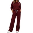 thumbnail image 2 of Teuyenhk Two Piece Outfits for Women Contrast Trim Fleece Lined Sweatsuits Sets Long Sleeve Pullover with Sweatpants Trendy Athleisure Set, 2 of 8