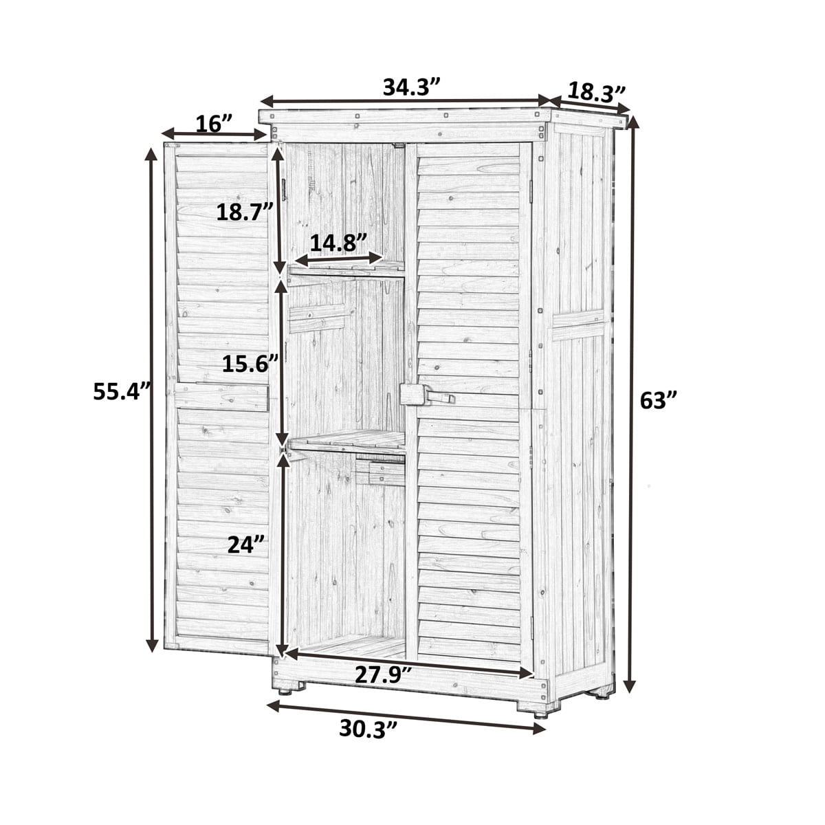 Hommoo 2.85 x 1.52 ft. 3-Tier Wood Storage Shed, Gray