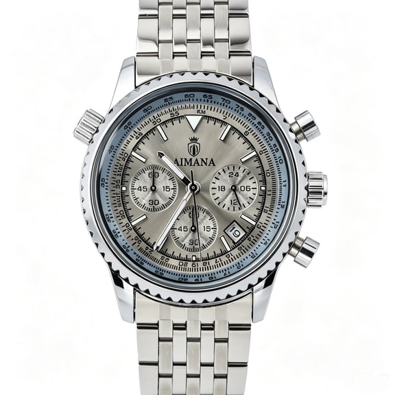VORSEL Men Chronograph Watch Stainless Steel Band Gray Dial 42mm Date Business Dress Wristwatch