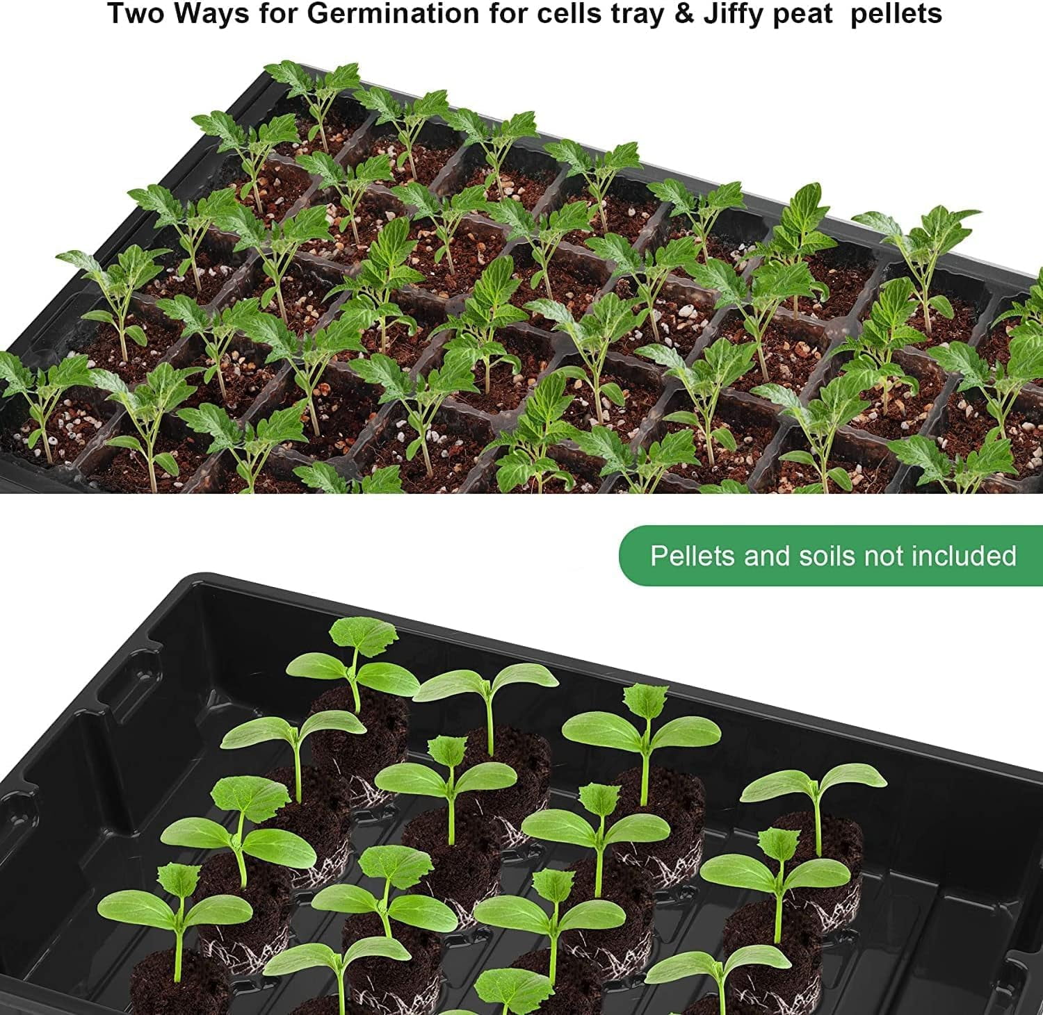 Seedling Trays Seed Starter Tray, 5-Pack Mini Propagator Plant Grow Kit Greenhouse with Humidity Vented Domes and Base for Seeds' Starting (40 Cells Per Tray, Total 200 Cells), Black