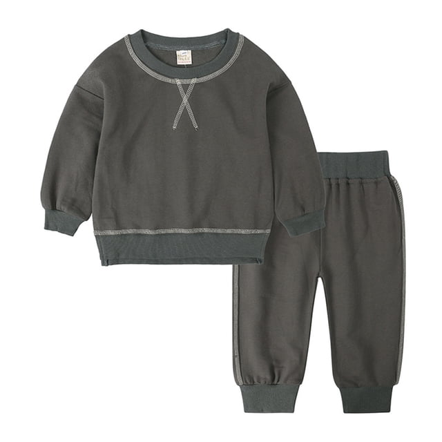YUTK Vêtements pour Fillettes Ensemble 2 Pcs, Filles et Garçons Automne Hiver Manches Longues Blouses Amples Col Rond et Sweat à Capuche Décontracté Liquidation Gris Foncé