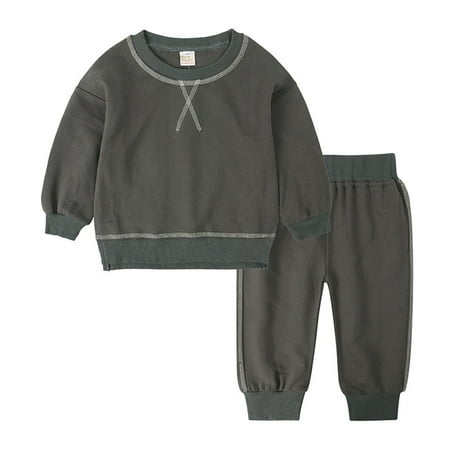 

NAISIBABY Boys Girls Outfit Sets Solid Color Casual Sweatshirts and Pants Kids 2 Piece set Dark Gray 6-7T