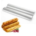 thumbnail image 4 of Paquete de 2 moldes perforados antiadherentes para baguettes de 38 x 33 cm para hornear pan francés, molde para hornear panes ondulados de 4 pulgadas, apto para horno tostador (plateado)., 4 of 5