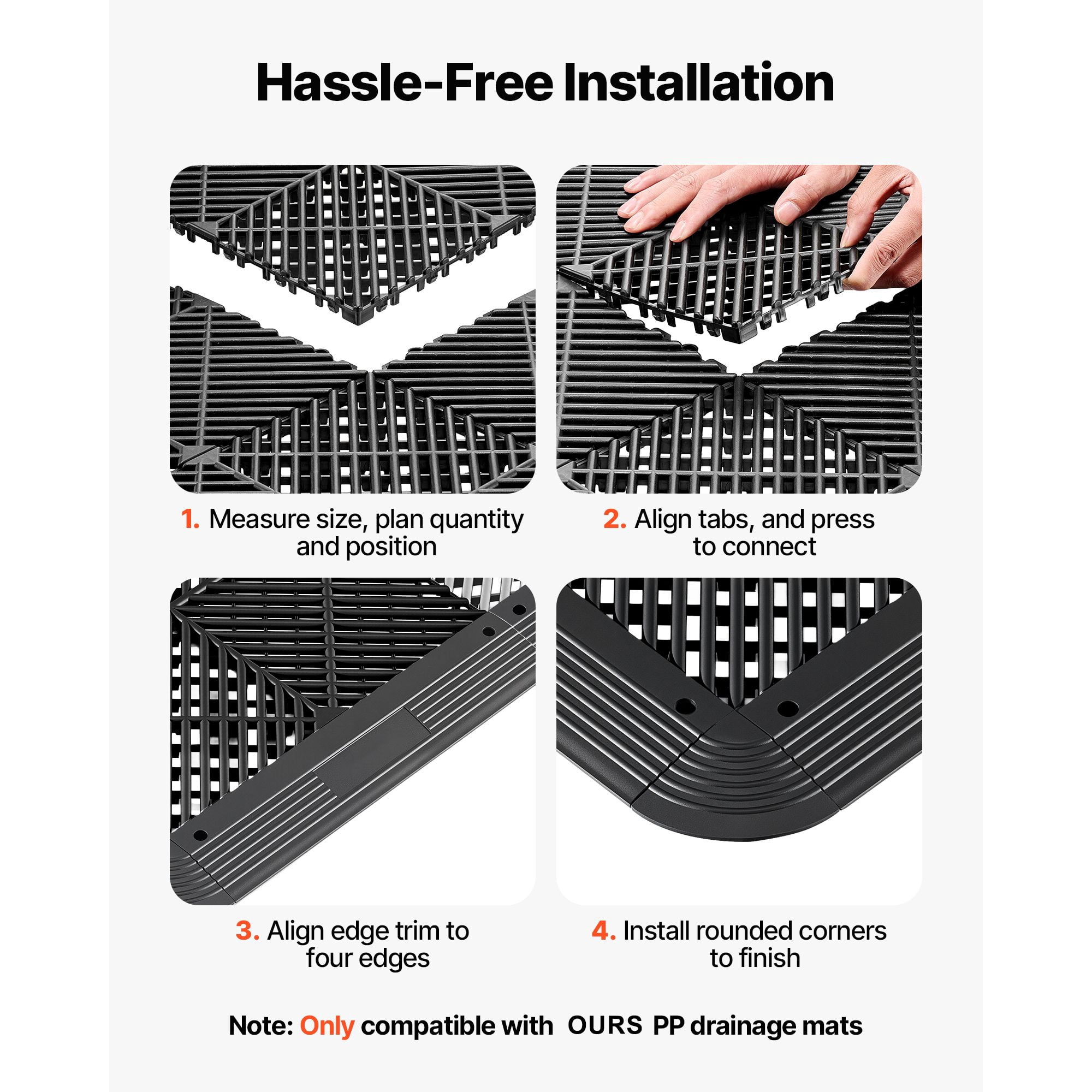PP Transition Edge Kit for Drainage Mats, High-Strength Garage Floor Edging, Wear-Resistant and Dampproof, Easy Snap-On Installation, Versatile for Wet Areas