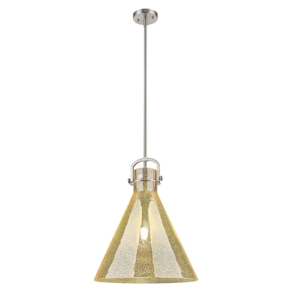 410-1SL-SN-G411-16ME Innovations Lighting Newton Cone - 1 Light Stem Hung Pendant-16 Inch Wide and 17.25 Inch Tall-Satin Nickel Finish-Mercury Glass