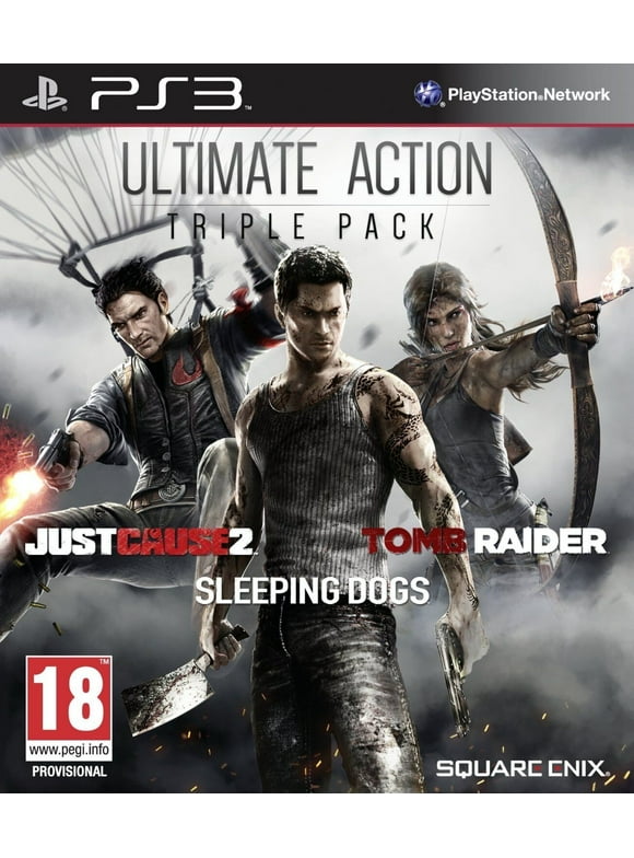 Ultimate Action Triple Pack PS3 Just Cause 2 Sleeping Dogs Tomb Raider Brand NEW