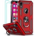 thumbnail image 1 of Case for Apple iPhone XR Cell Phone Case with Tempered Glass Screen Protector, Ring Kickstand for Men Military Bumper Hard TPU Shockproof Full Body Silicone Protective Cover iPhone XR Red, 1 of 8