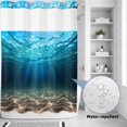 thumbnail image 2 of No Hook Shower Curtain, Light Blue Ocean Waves Shower Curtains for Bathroom with See Through Top Window, Summer Beach Coastal Abstract Waterproof & Washable Bath Curtain Stall 48"x72", 2 of 9