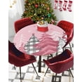thumbnail image 5 of Round Tablecloth with Elastic Pink Christmas Tree Winter Snowflake Waterproof Stain-proof Table Cover Wipeable Fitted Table Cloths for 55"-60" Round Tables Dining Kitchen Indoor Outdoor Use, 5 of 6