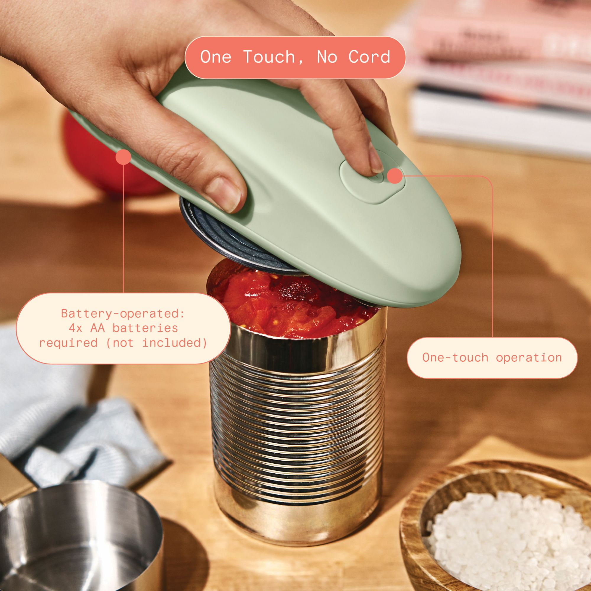 Beautiful Hands-Free Automatic Battery Powered Electric Can Opener, Sage Green by Drew Barrymore