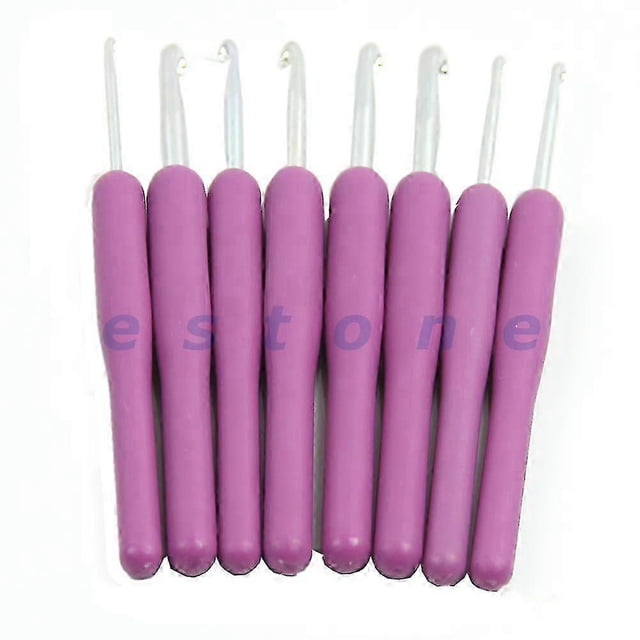 2025 8Pcs Ergonomic Plastic Handles Crochet Hooks Knitting Knit Needles Set Purple
