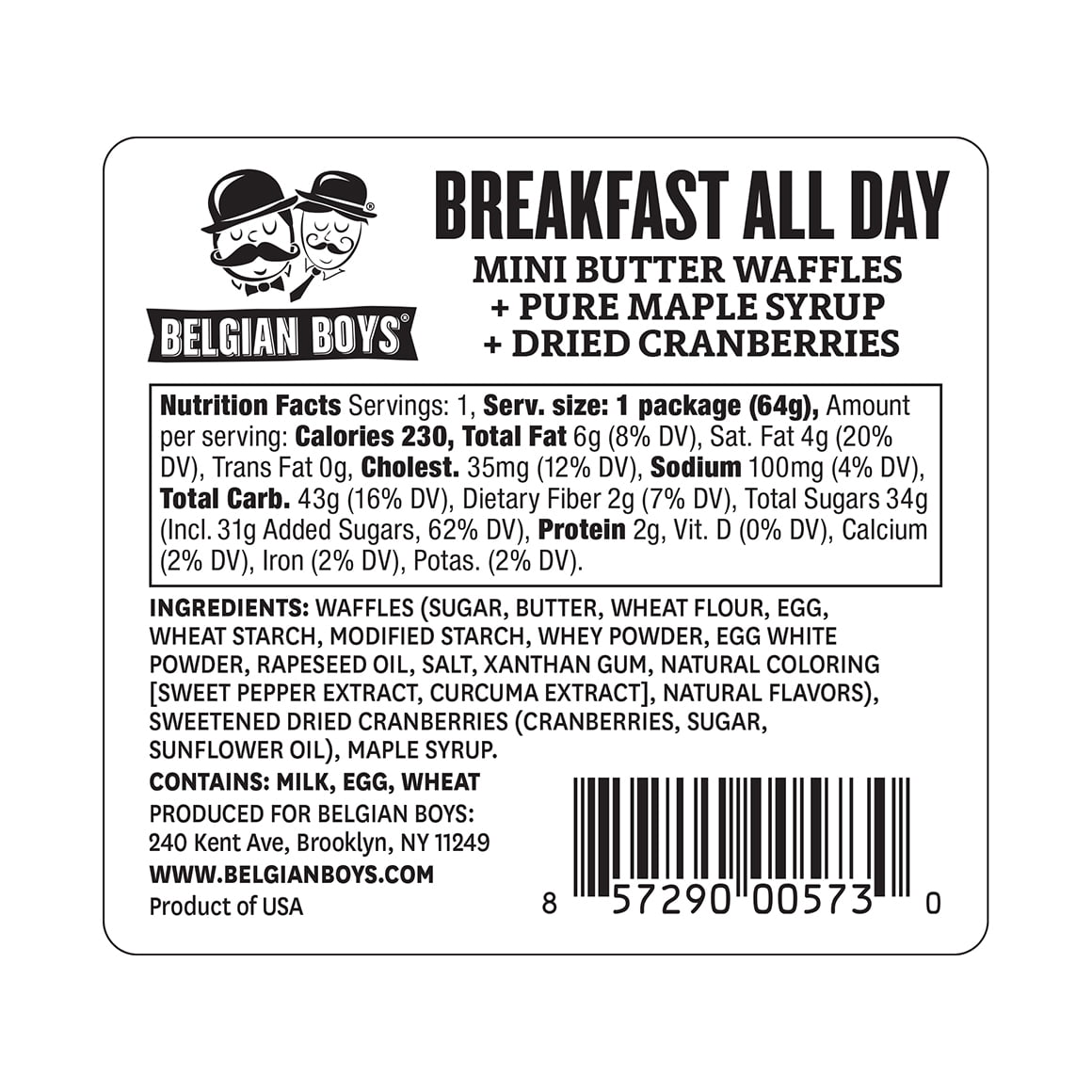 Belgian Boys Mini Butter Waffles, Maple Syrup, and Dried Cranberries, 2.27oz Tray (Refrigerated)