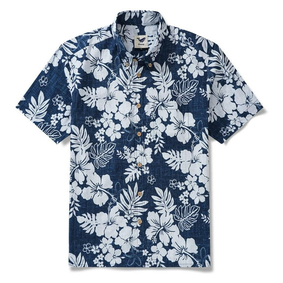YIUME Men's Hawaiian Shirt Short Sleeve Tropical Floral Shirts Cotton Button-down Aloha Shirt for Summer Vacation Hawaii