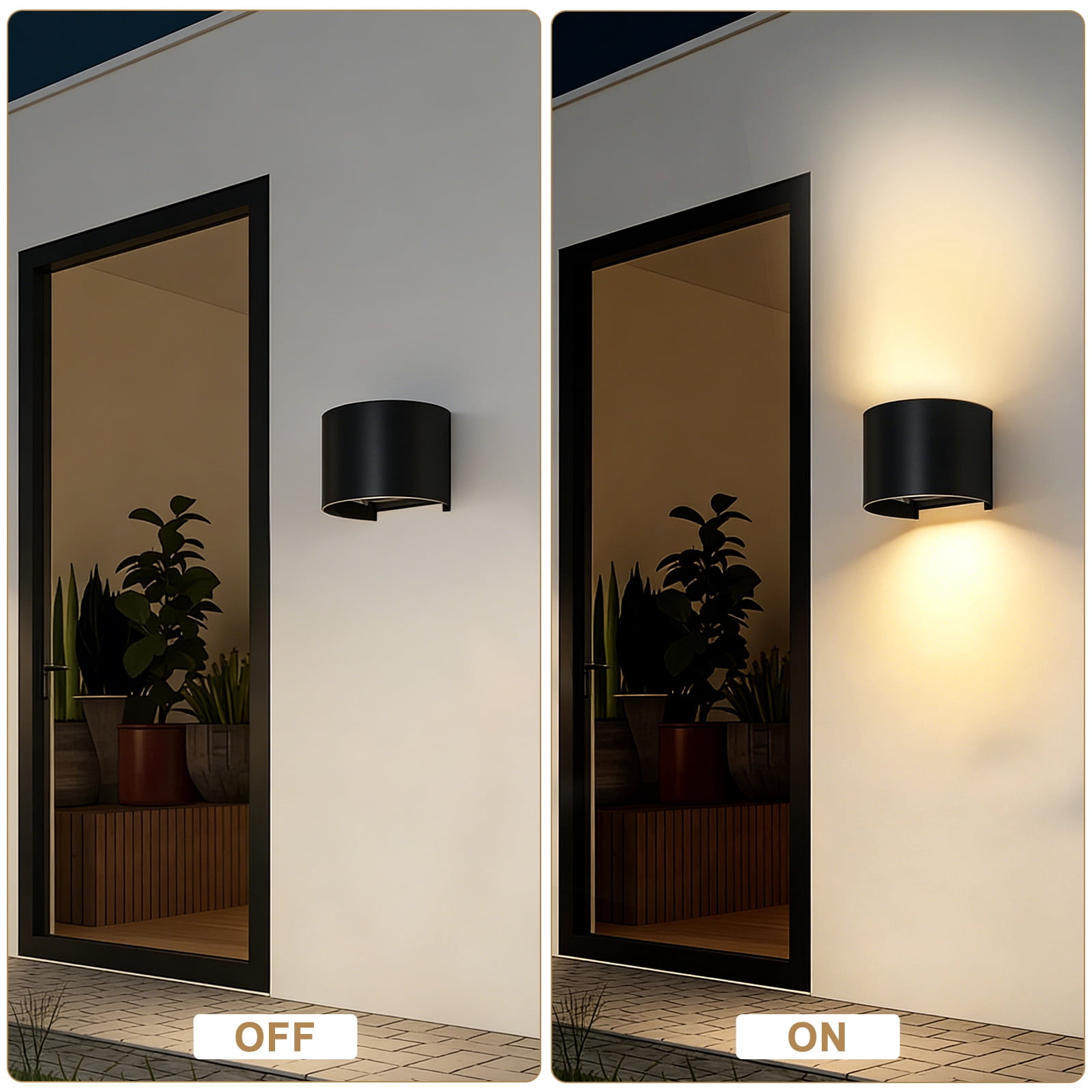 LED Outdoor Wall Sconce, Exterior Interior Up and Down Lights, Modern Stylish Outside Wall Light Fixture Lighting, Aluminum, Black, 3000K Warm Lights