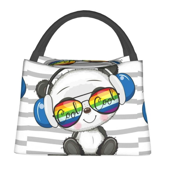 Easygdp Panda with Sun glasses for Reusable Hand-held Crossbody Insulated Lunch Bag Office Work Trave Work