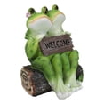 thumbnail image 4 of Romantic Frog Couple Sitting On Log Bench Holding Welcome Plank Sign Figurine, 4 of 9