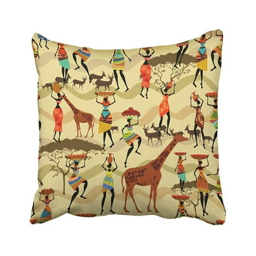 CMFUN Dance with African Women Girl Silhouette Traditional Abstract Africa Ancient Animal Pillow Case Pillow Cover 20x20 inch Throw Pillow Covers