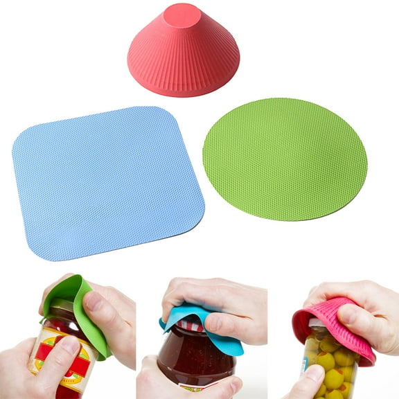 Hobeauty 3Pcs Jar Gripper, Multi-Purpose Reusable Rubber Gripper Jar Opener Gripper Rubber Jar,Gripper Pads Round Kitchen Coasters Multi-Purpose Bottle Lid Openers Fit for Most Bottles
