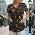 thumbnail image 2 of Towmus Womens Christmas Scrub Tops Cute Print V Neck Short Sleeve Shirts Nurse Uniforms Graphic Blouses with Pockets S-3XL, 2 of 5
