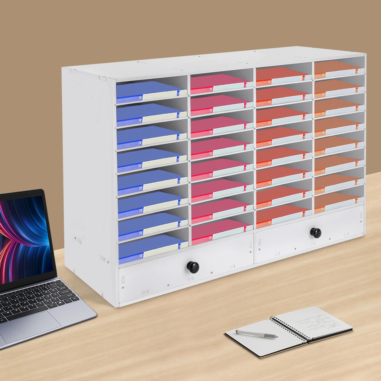 PVC 32 Slots Shelf Organizer Desk Accessories for Folders File Mail Sorter Rack Office, Classroom, Home