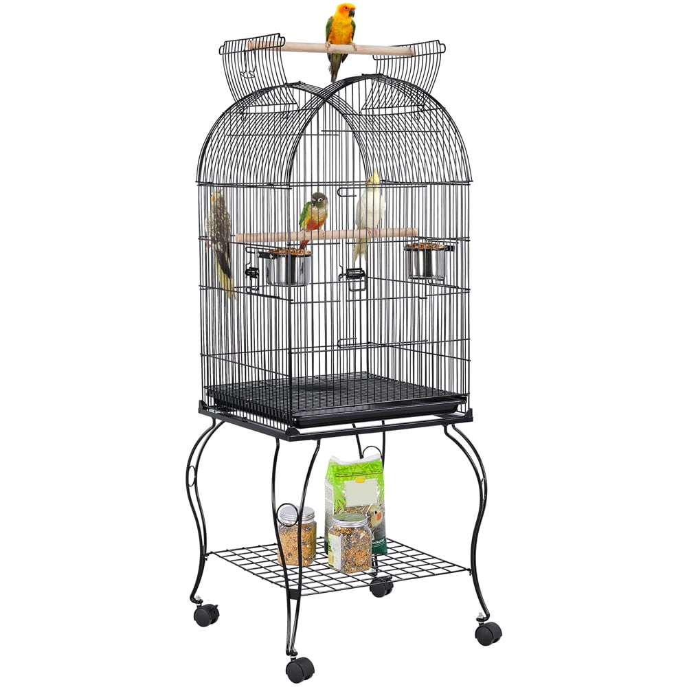 Metal Rolling Mid Sized  Parrot Cockatiel Conure Bird Cage with Stand 