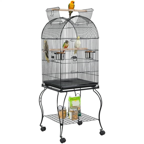 Renwick Rolling Metal Parrot Cage with Open Top For Small Birds, Black, 59" H